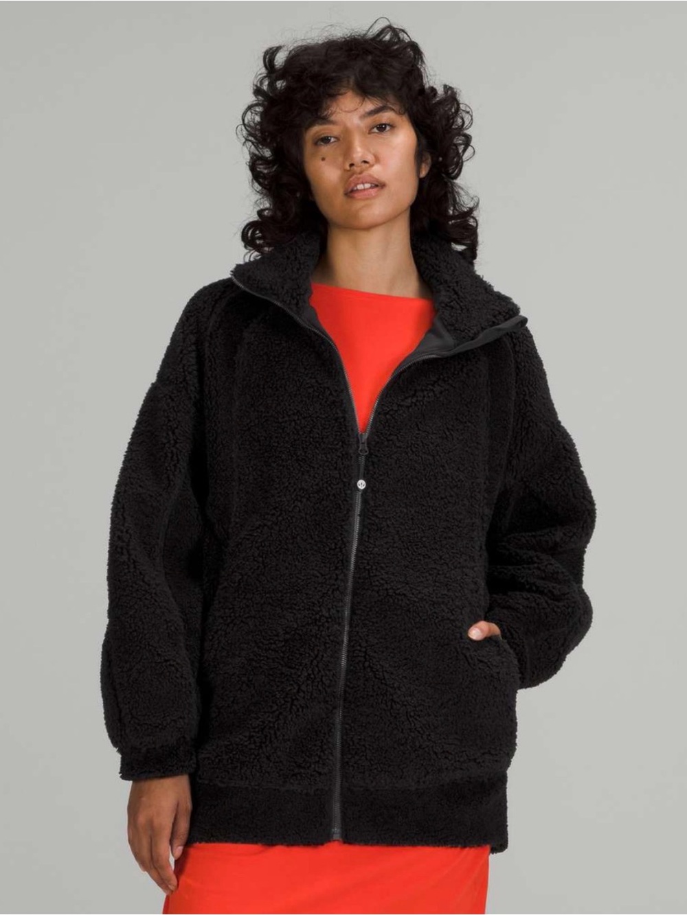 Lululemon Long Textured Fleece Jacket in Black